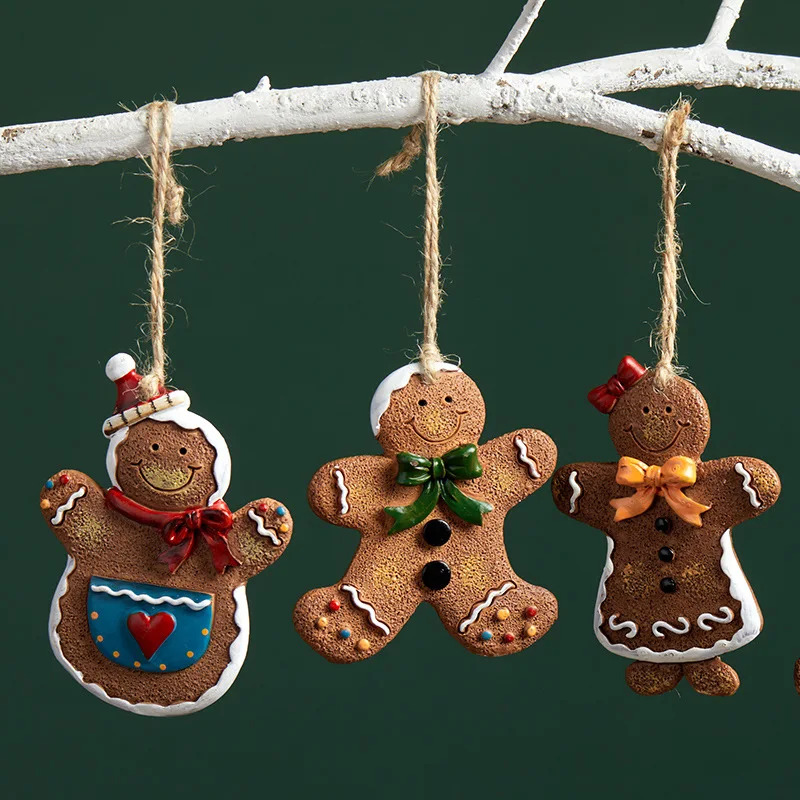 Resin Gingerbread Man Small Pendant Christmas Tree Decoration Hanging Simulation Cookie Man Holiday Home Party Ornament Supplies