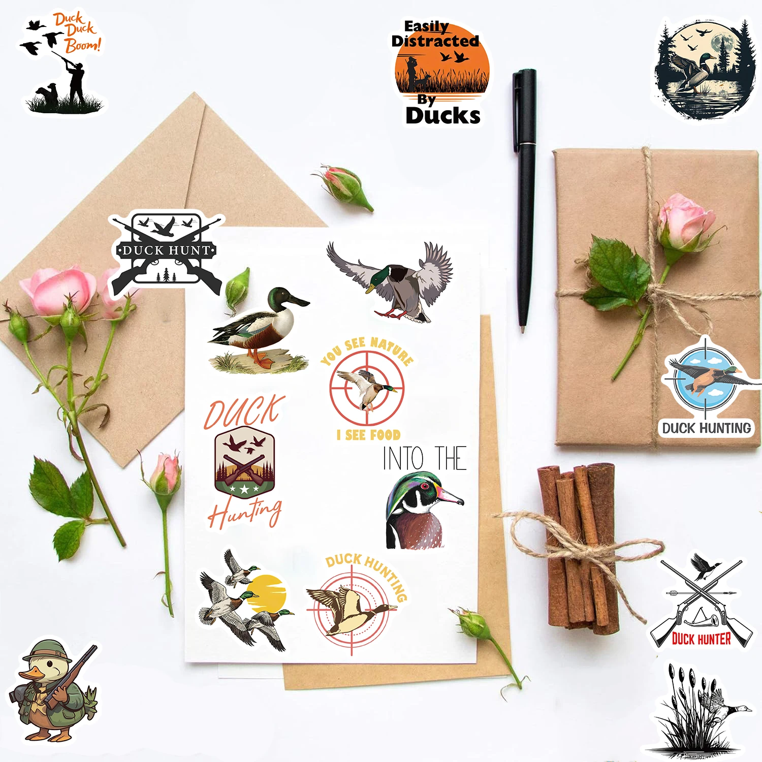 

50 шт. наклеек для охоты на уток: креативные водонепроницаемые стикеры для велосипедов, скрапбукинга, ноутбуков, багажа, уличной одежды, кофе и пейзажей