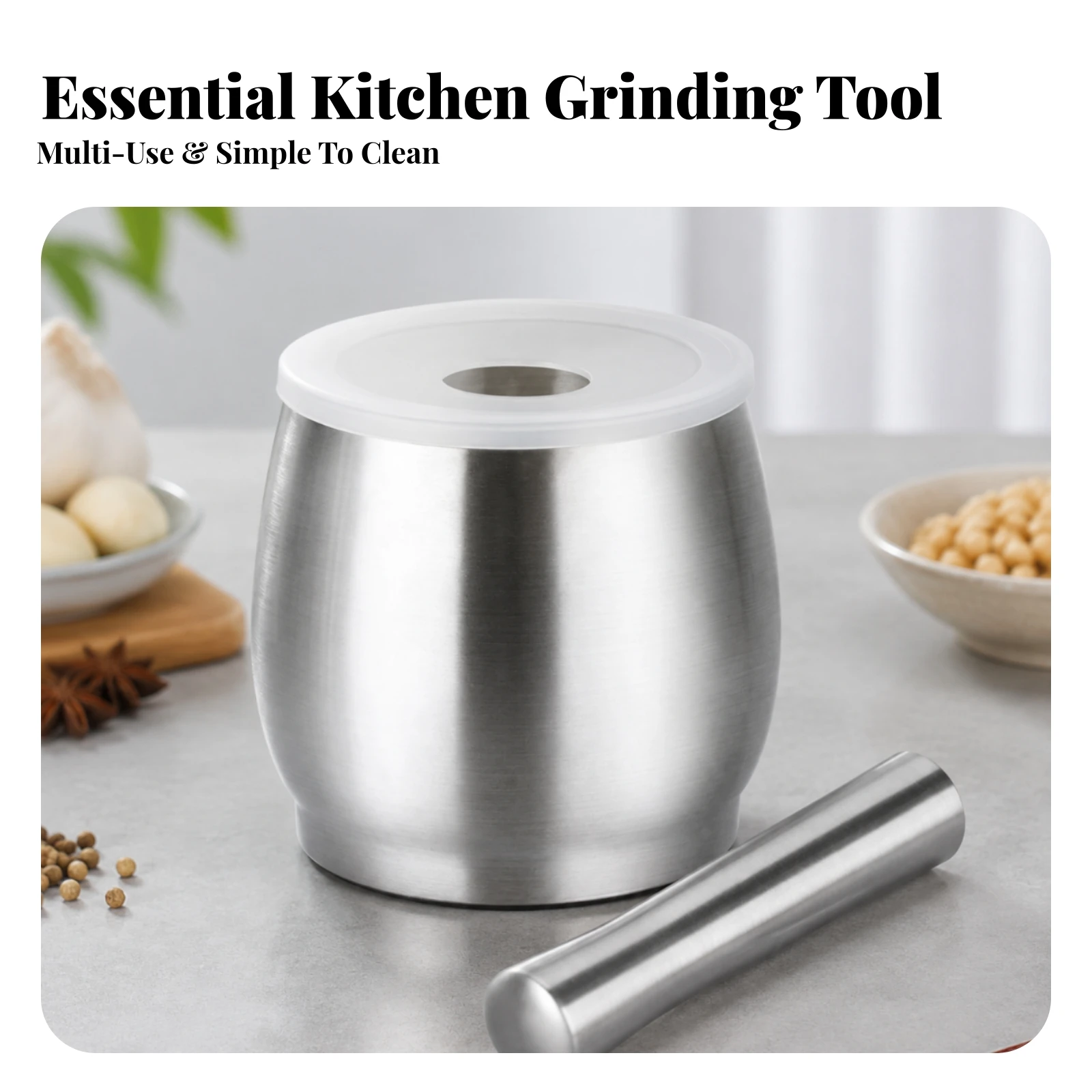 Stainless Steel Mortar and Pestle Heavy Duty Mortar and Pestle Set with Lid Manual Herb Grinder Rustproof Grinding Bowl