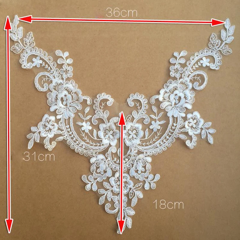 1 Piece Embroidered Lace Fabric Patch Sewing Dress Neckline Collar Applique Wedding Gown Decoration