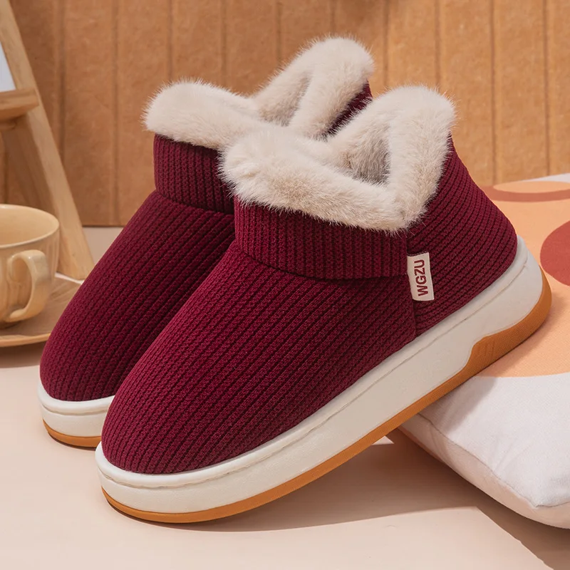 

Women's Winter Warm Corduroy Cotton Shoes Fluffy Soft Plush Indoor House Slippers Woman Thick Sole Faux Fur Slippers for Couples