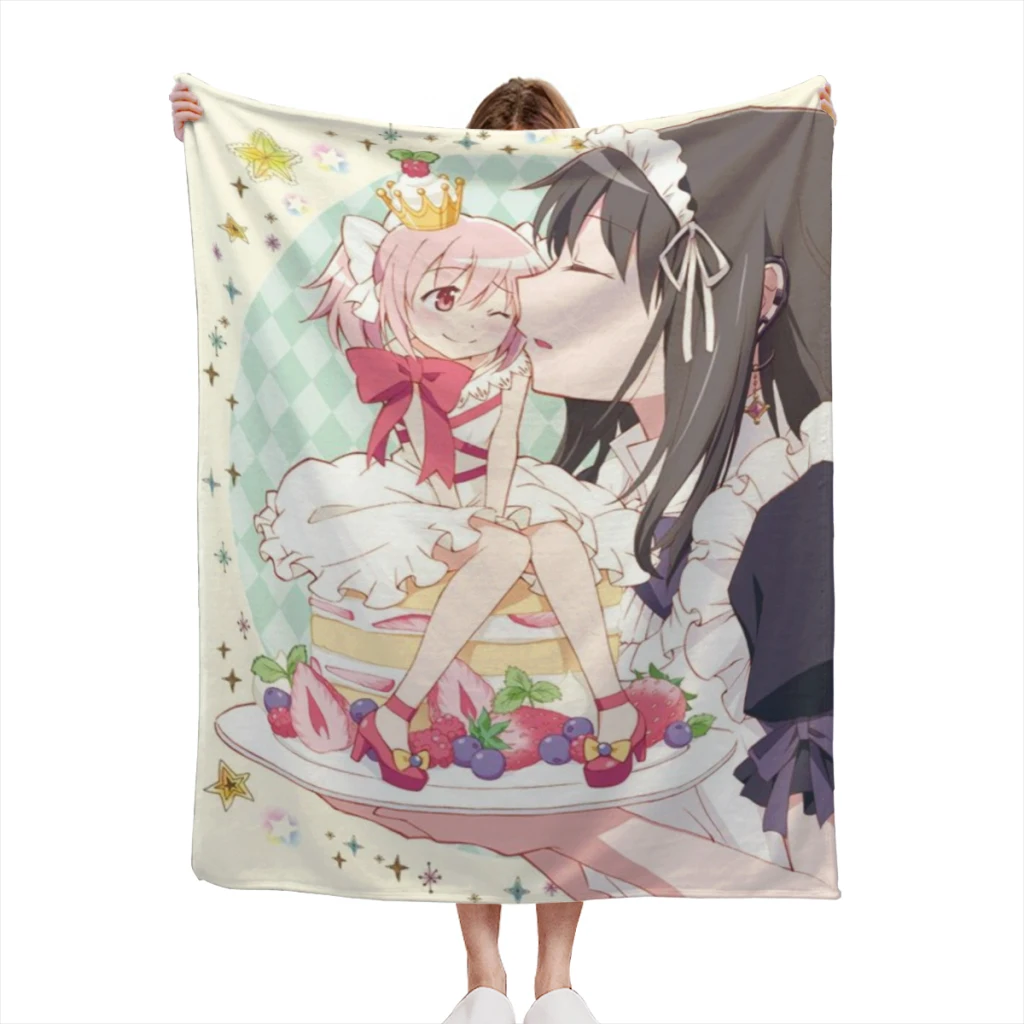 Puella Magi Madoka Magica Family Living Room Fluffy Fleece Throw Camping Blankets for Children Sofa Throw Thin Blanket