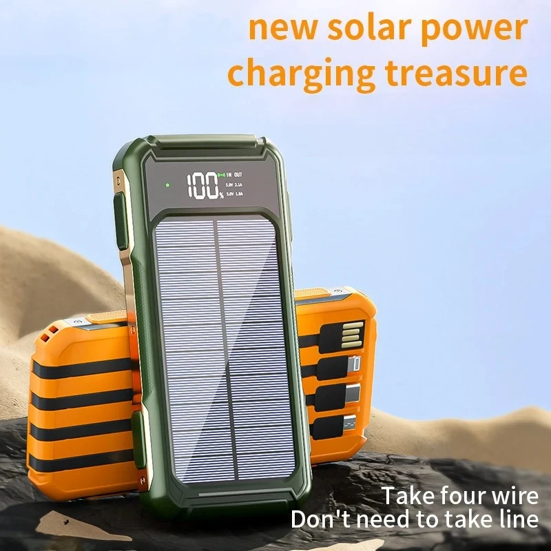 10000mAh Large Capacity Solar Power Bank with 3 Charging Cable SOS Laser Light High Powerbank USB Three Defenses Portable