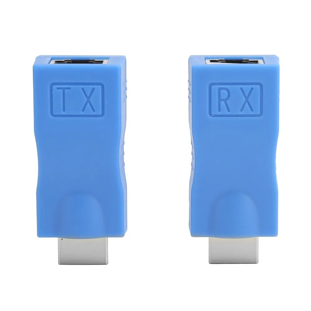

A Pair of 1080P Support Transmitter Receiver Audio Video Support Up to 98FT/30m 4K HD Male to RJ45 Female Extender for Cat-5e/6