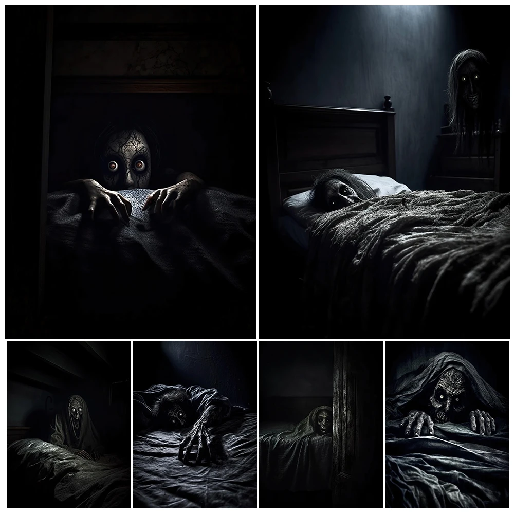 The Terrifying Monster By The Bed Vintage Wall Art Canvas Print Creepy Horror Evil Spirit Ai Art Poster And Print Home Decor