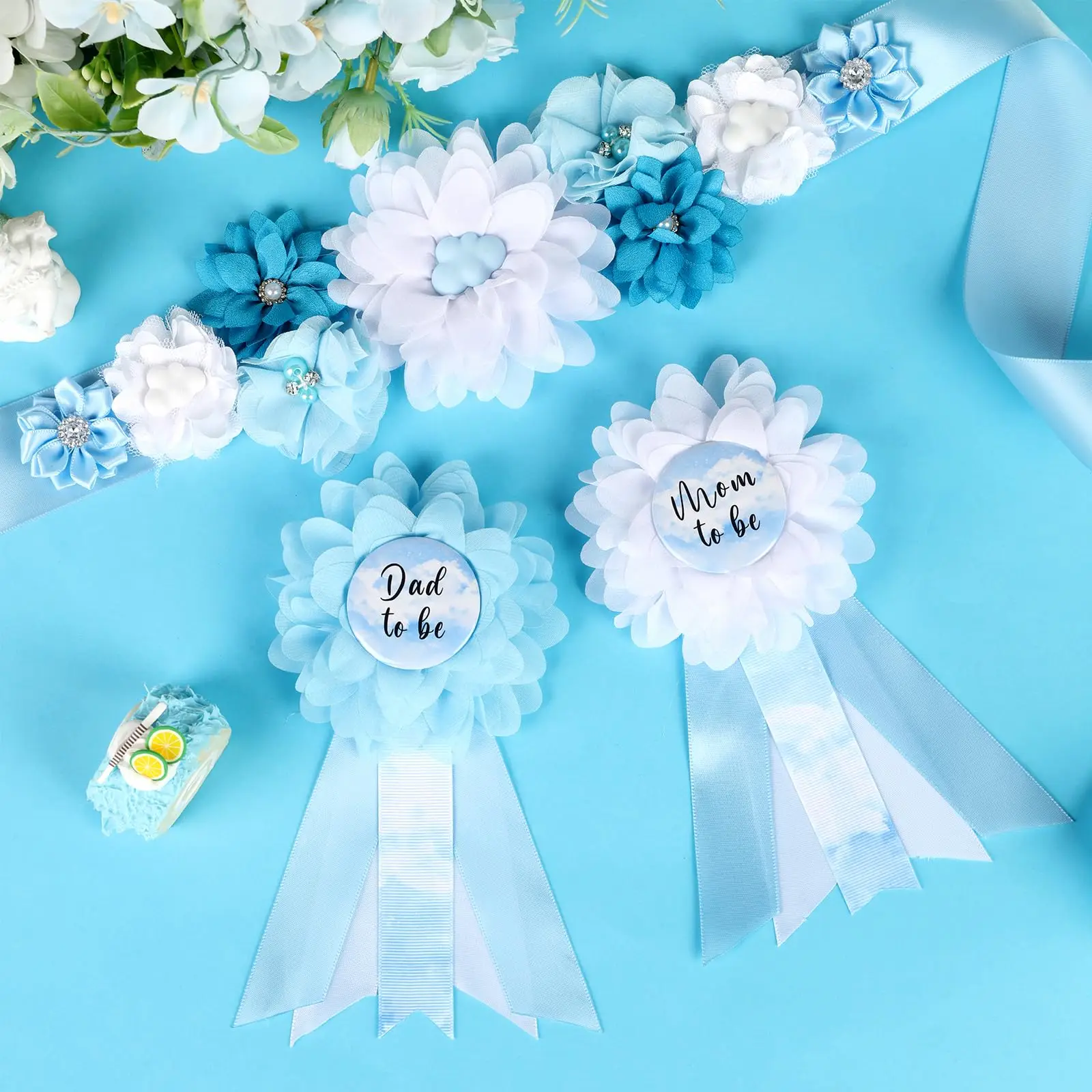 1 مجموعة سحابة استحمام الطفل الأمومة وشاح عدة موضوع حزام وسط وأمي ليكون أبي الصدار دبابيس جديد الآباء الحمل صور الدعائم #3