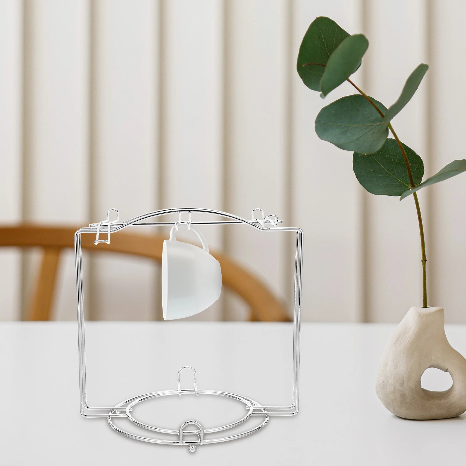 Coffee Cup Rack Stainless Steel For 4 Cups 6 Plates Silver Kitchen Organizer Mug Holder Plate Storage Drying Rack Counter