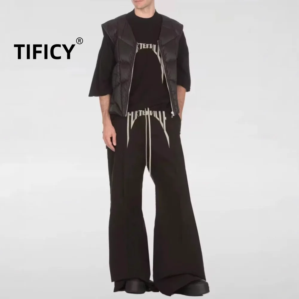 

High Street RO Style Dark Workwear Silhouette Wide Leg Pants Men's Embroidered Runway Style Flared Pants Loose Pants