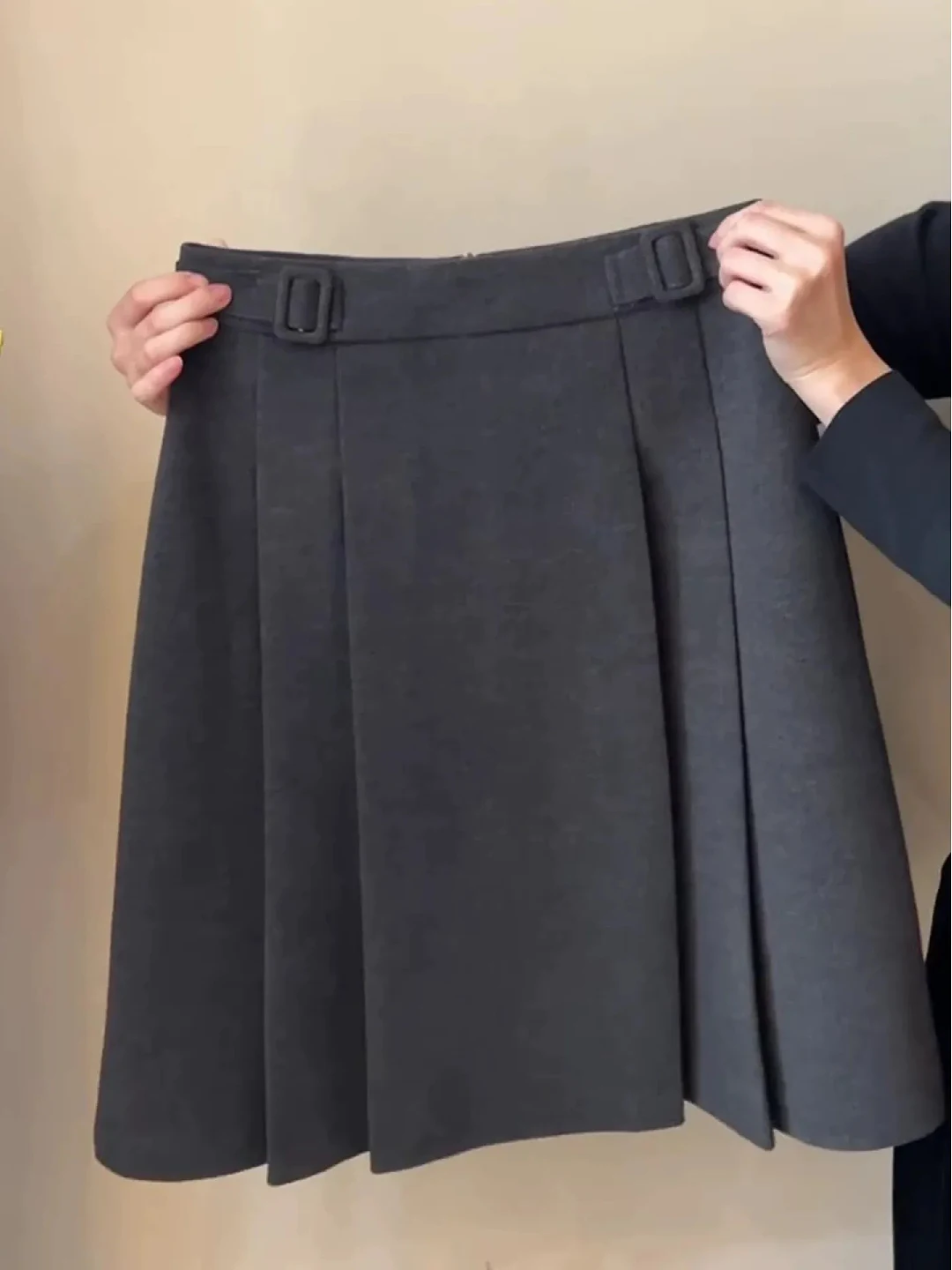 

ay Woolen A-Line Midi Skirt High Waist Pleated Commuter Sle Women's Faion Autumn Winter Slimming f-length Skirts