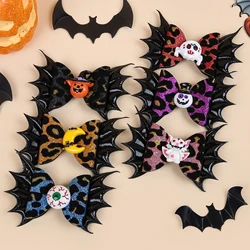 Halloween Leopard Hair Bows Hair Clips Pumpkin Devil Hairpins Girls Festival Party Cosplay Barrettes Clips Kids Headwear