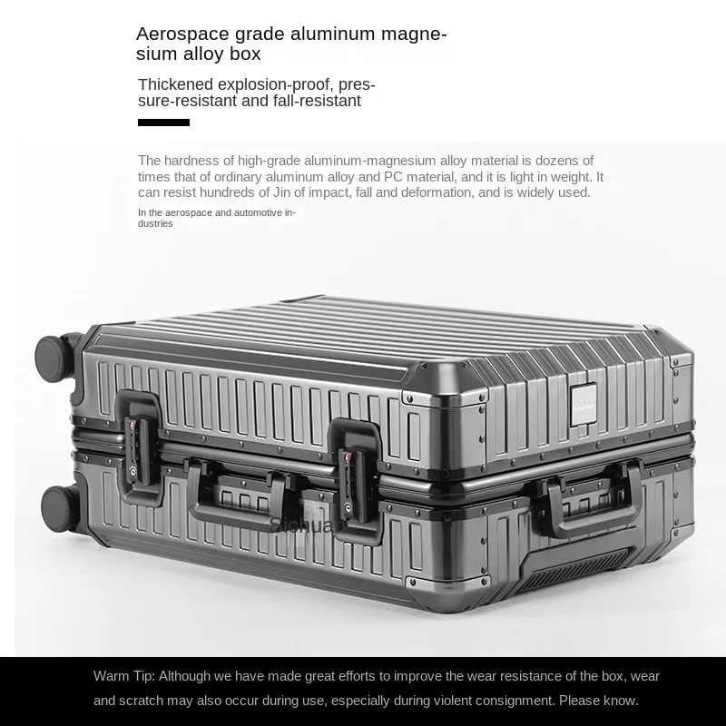 Valise de Voyage à Roulettes en Alliage d'Aluminium-Magnésium, Sac d'Embarquement Universel avec Roue et Mot de Passe, 100%