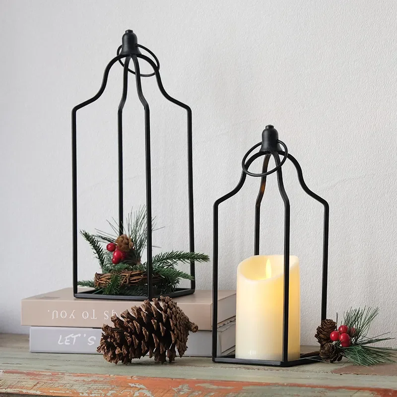 for Simple Matte Black Wrought Iron Candle Holder Home Outdoor Garden Windproof Decorative Ornament Handicrafts