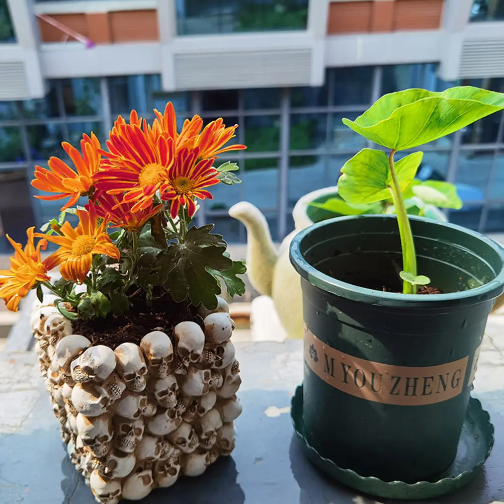

Skull Flower Pot Resin Planter Home Adornment Halloween Decorations Plant Container Succulent Pen Holder Moisture Resistant