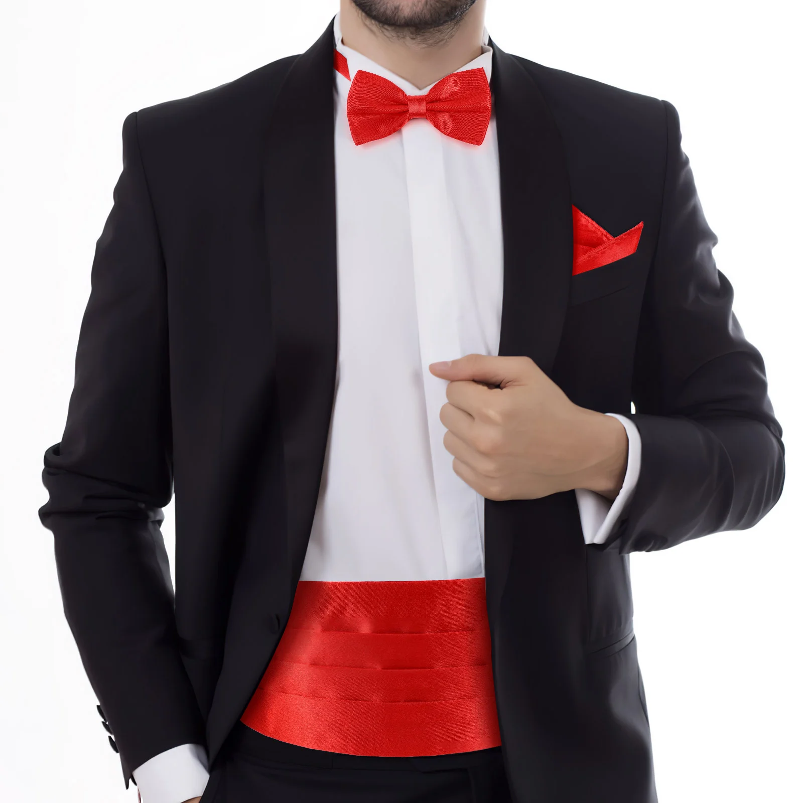 3 Pcs Mens Ties Men's Pocket Handkerchief Wedding Cumberbund Red Stained Bow Cummerbund Man