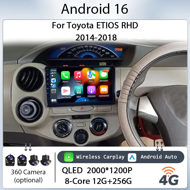 

9" Android 16 for Toyota ETIOS RHD 2014-2018 Car Stereo IPS HD Touch Screen Wireless CarPlay GPS Navi Bluetooth WiFi DSP Player