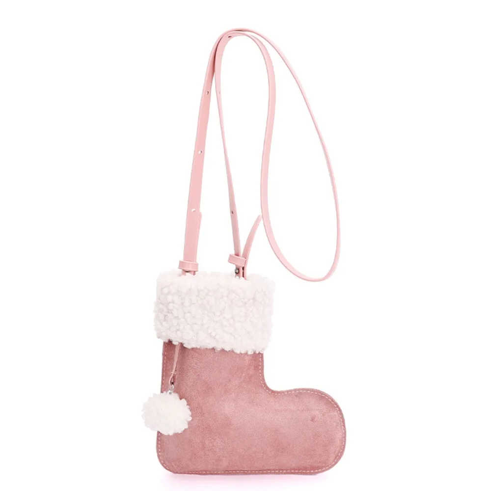 

Portable Korean Style Suede Crossbody Bag LambWool Lightweight Christmas Sock Bag Casual Fluffy Lamb Fur Bag Autumn and Winter