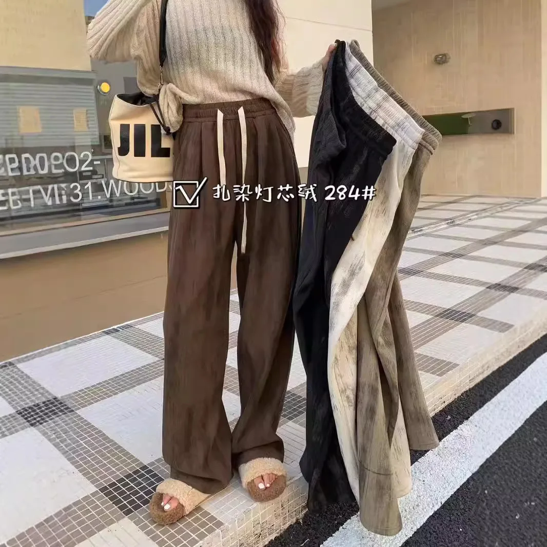 بنطال ذو قصة أرجل واسعة أسود مطوي للمرأة الربيع المضادة للتجاعيد مطاطا صالح نمط Preppy مدينة تخفيف الأربطة حزام الخصر تنفس