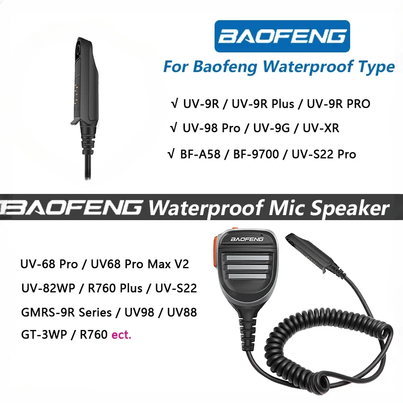Микрофон Baofeng UV68 Pro Max V2 Walkie Talkie Водонепроницаемый динамик PTT Микрофон для UV9R Pro UV S22 Pro V2 BF 9700 GT 3WP Ham Radio