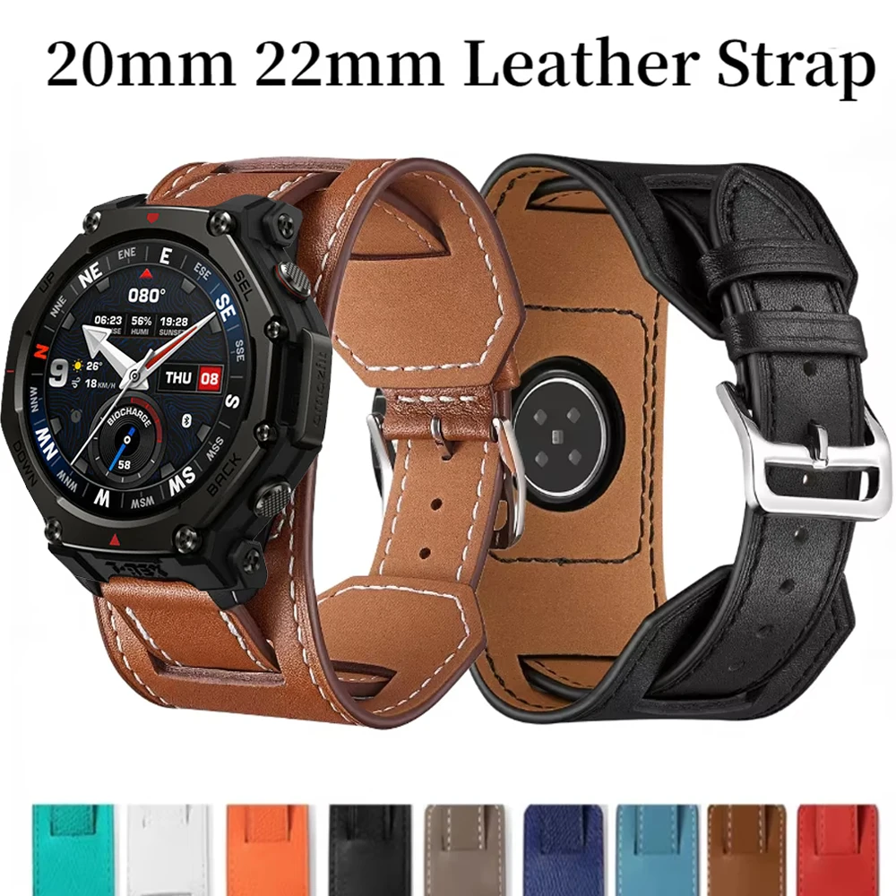 22mm 20mm Premium Leather Strap For Samsung Watch 7 6 5 4 Wristband Bandd for Huawei Watch 4/GT6/5/4 Pro 46mm Amazfit T-Rex3 Pro