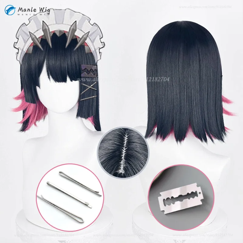 Ellen Joe Cosplay Wig 33cm Black Blue Mixed Rose Red Wigs Heat Resistant Synthetic Hair Ellen Joe Copslay Anime Wig Hairpin