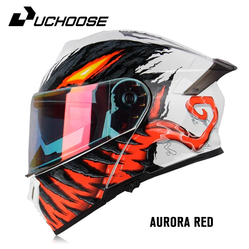 Uchoose DOT Approved Full Face Helmets Crash Motorbike Protective Gear Men Women Flip Up Helmet Motorcycle Double Sun Visor