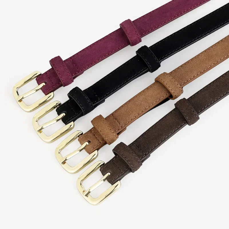 

Винтажный замшевый ремень из воловьей кожи для женщин, простой джинсовый аксессуар премиум-класса с пряжкой из сплава, однотонный студенческий ремень