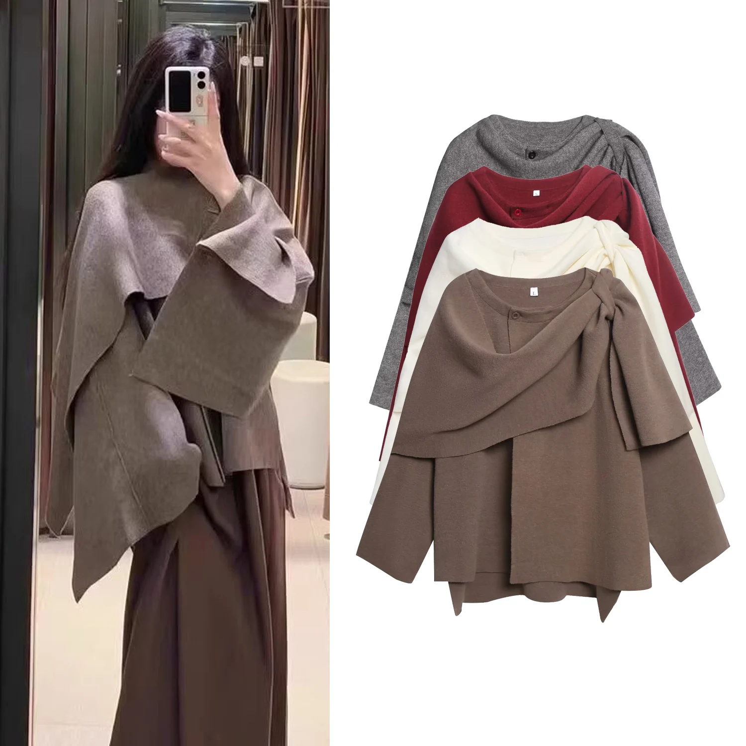 

Women Autumn Winter New Fashion Casual Shawl Knit Cardigan Jacket Ladies Elegant Warm Loose Version Of Scarf Knit Short Coat