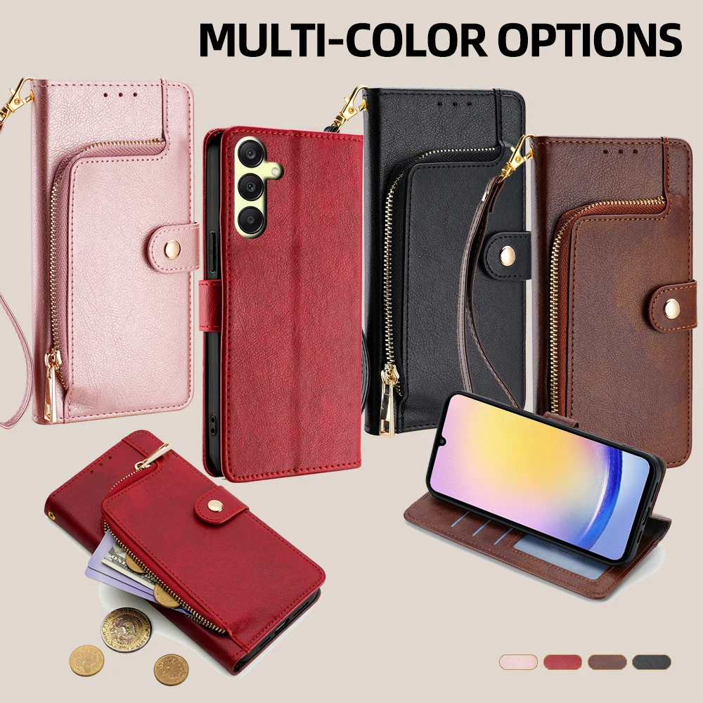 

GEFENIS Кожаный флип-чехол для телефона Samsung Galaxy A55 A35 A15 A25 A54 A34 A24 A73 A53 A33 A23 Xcover 5 Слотов для карт-кошелька на молнии