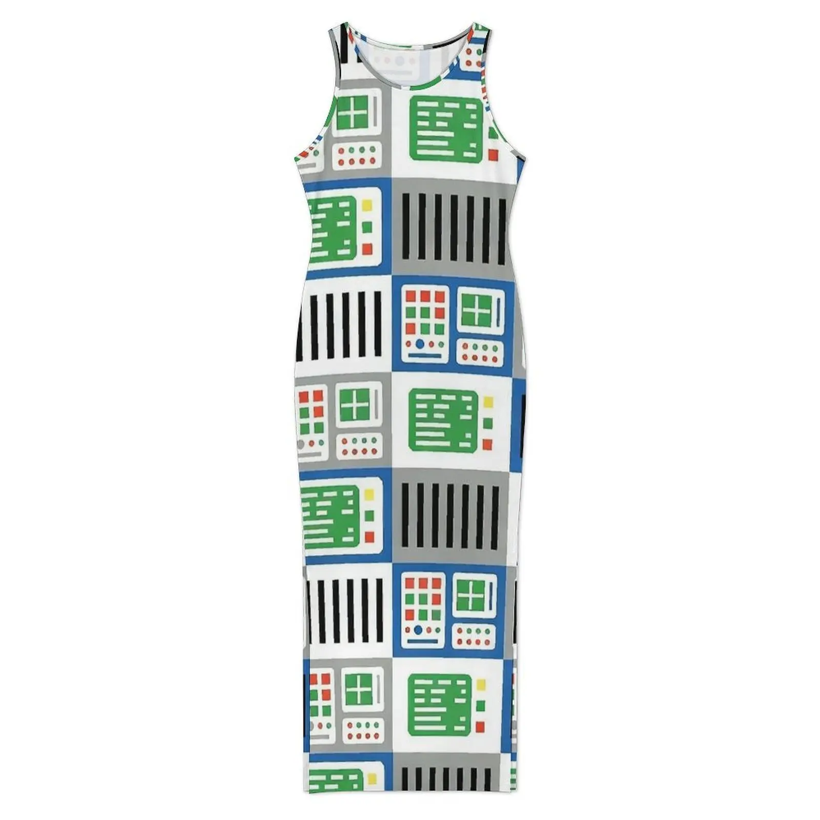 Checker Mahjong Suit Print Bodycon Dress Holiday  Retro Maxi Dresses Ladies Sleeveless Custom Street Fashion Dress Large Size