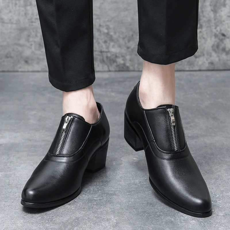 

Korean Version Men High Heels Height Increasing Zipper Youth Personality Casual Trend Hairstylist Host Fashionable Cuban Shoes