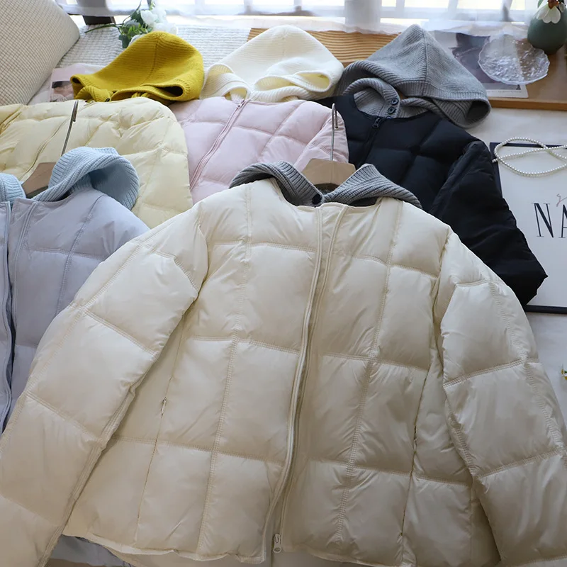 Jaet bouffant blanc à capuche tricoté détachable pour femme, nouveau système coréen Sle duvet, vêtements d'extérieur chauds, longue fermeture éclair, nouvelle collection hiver