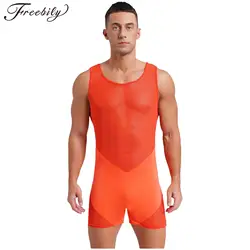 Sexy Men Undershirts Breathable Wrestling Bodysuit Sleeveless Mesh Rompers One Piece Jumpsuit for Sports Bodybuilding Fitness