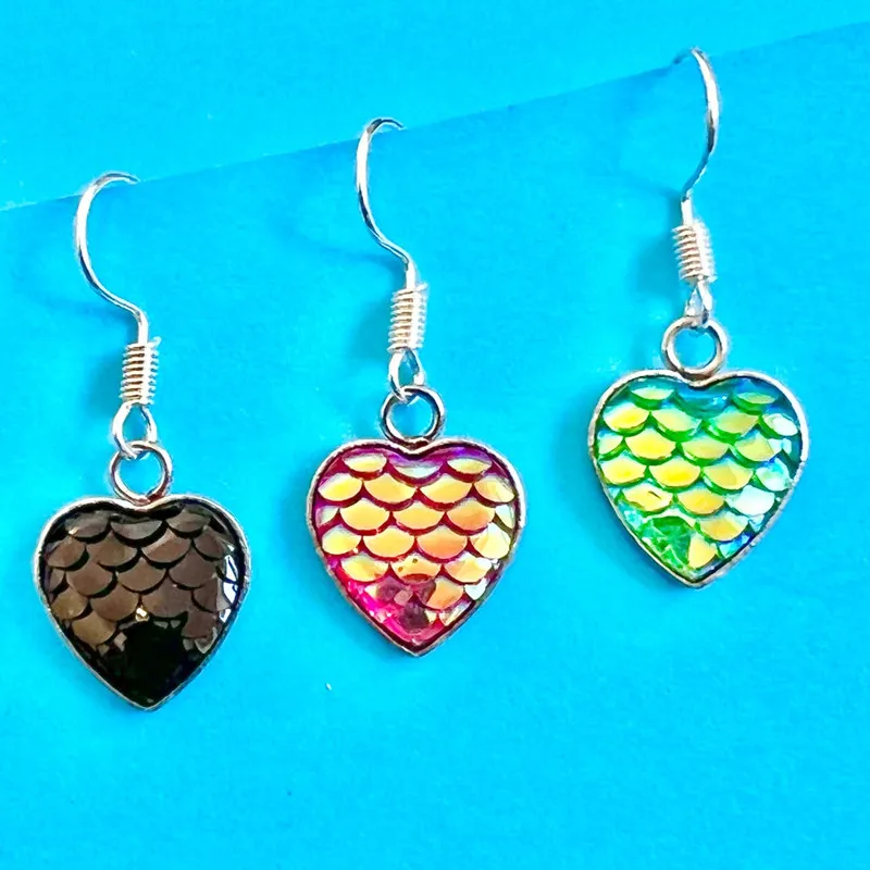 Mini Heart Multicolor Mermaid Tail Fish Scale Dangle Earrings Funny Ocean Jewelry Cute Earrings for Women Unique Gifts for Her