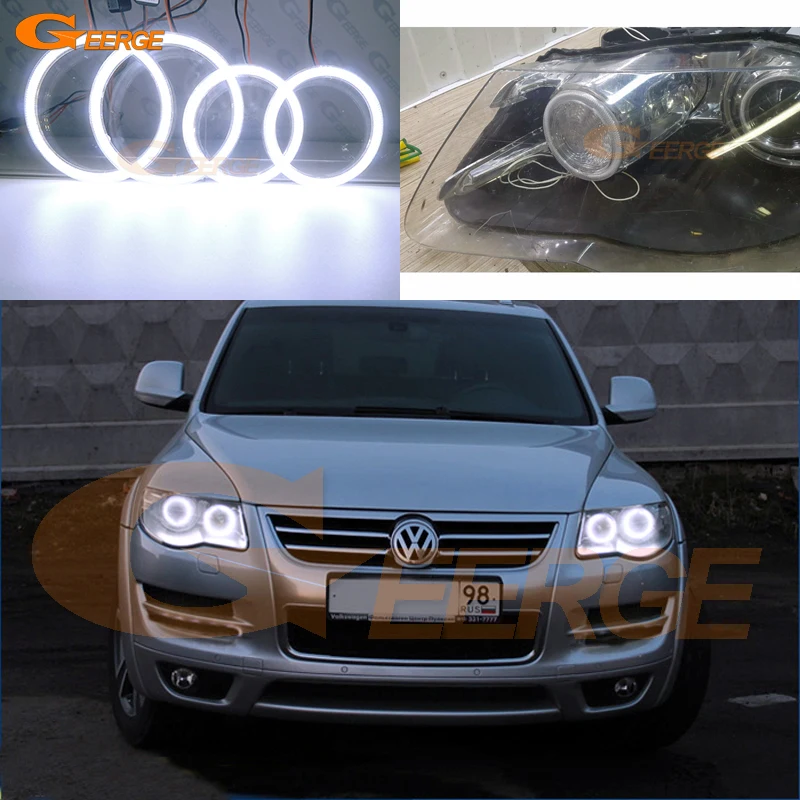 For Volkswagen VW Touareg 7L 2003 2004 2005 2006 2007 2008 2009 2010 Day Light Ultra Bright COB Led Angel Eyes Kit Halo Rings view 4
