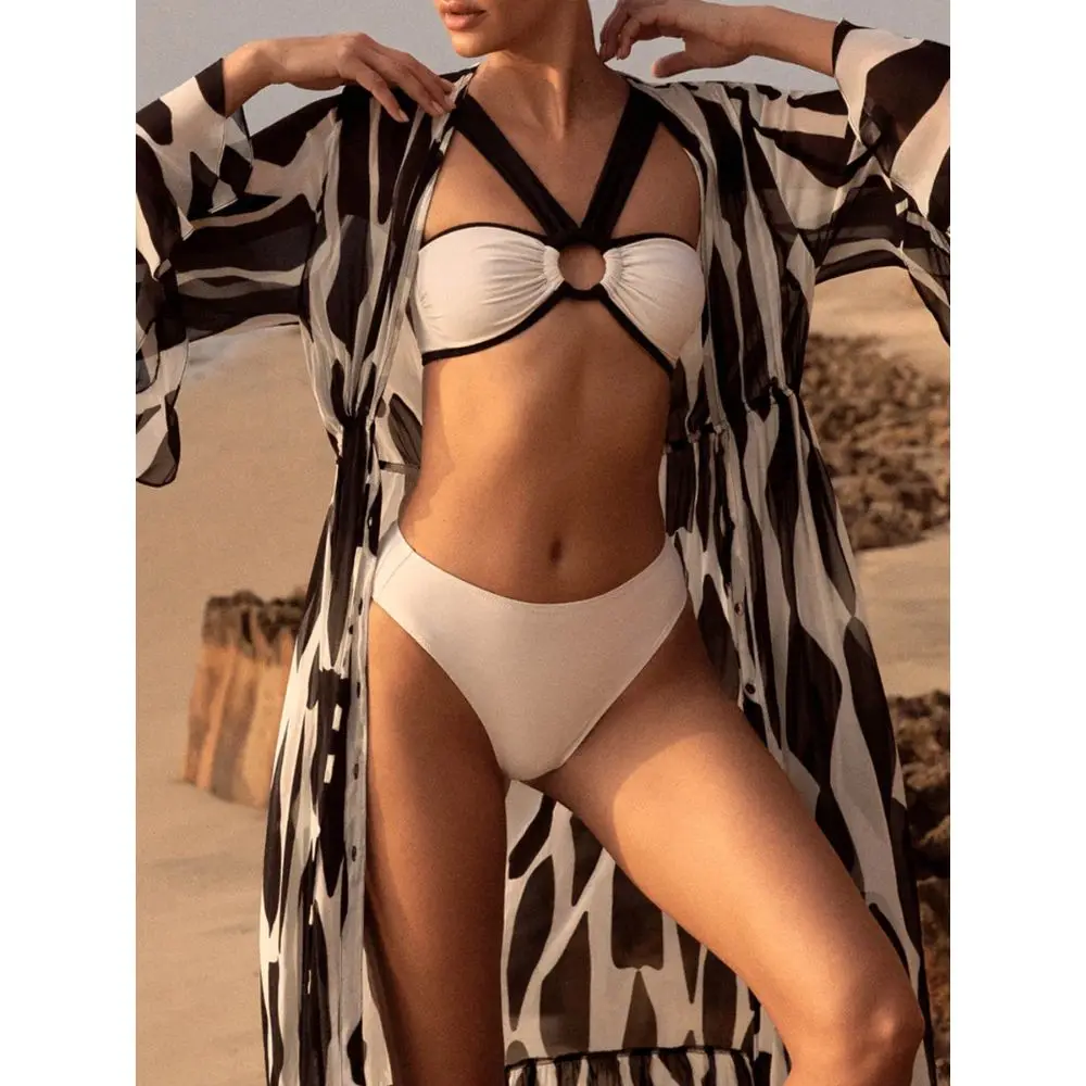 Color Block Hollow Out Bikini Women Luxury Vacation Outfits Bikinis Beach Kaftan Dress Summer Swim Surf Wear Holiday Beachwear