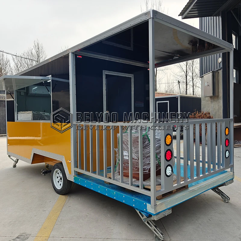 Custom Street Mobile Pizza Fast Food Truck Square Bbq Concession Trailer Hot Dog Food Trailer Fully Equipped with Porch