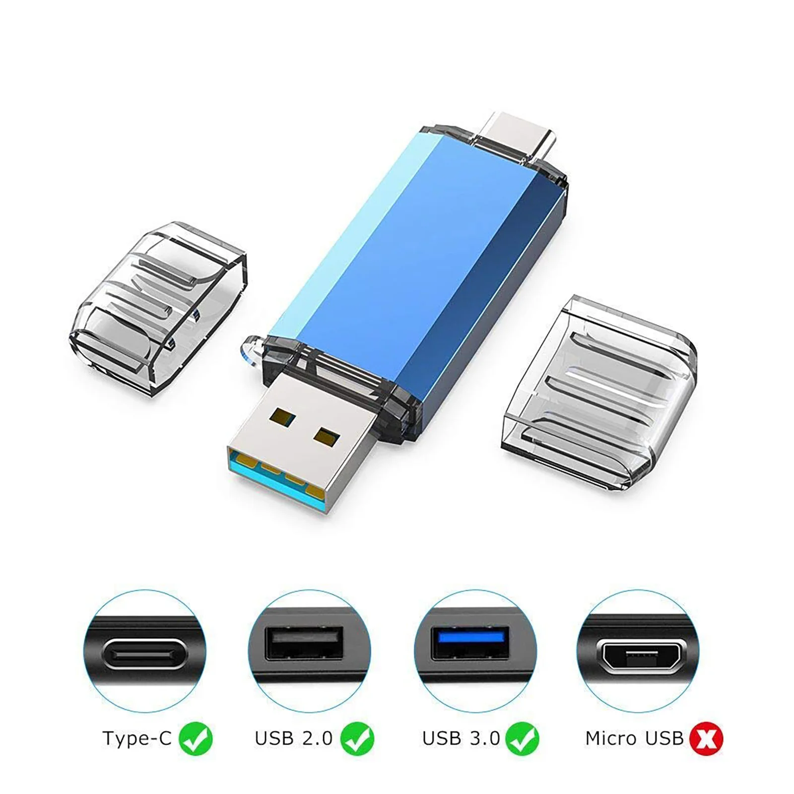 USB C타입 플래시 드라이브, OTG 장치용 고속 전송 속도 및 실제 용량, 64GB, 128GB