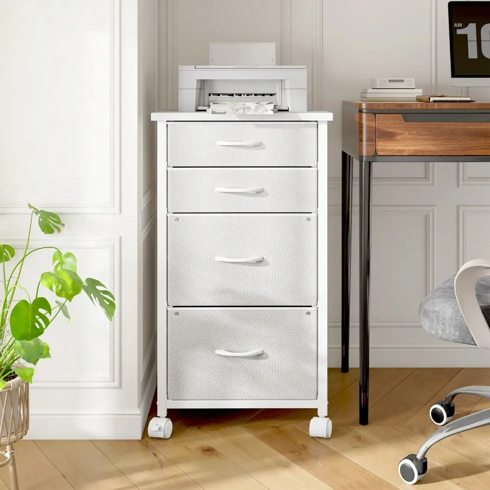 

Mobile 4Drawer File Cabinet With Casters SpaceSaving Vertical Organizer Sturdy Printer Stand For Modern Home Office, White