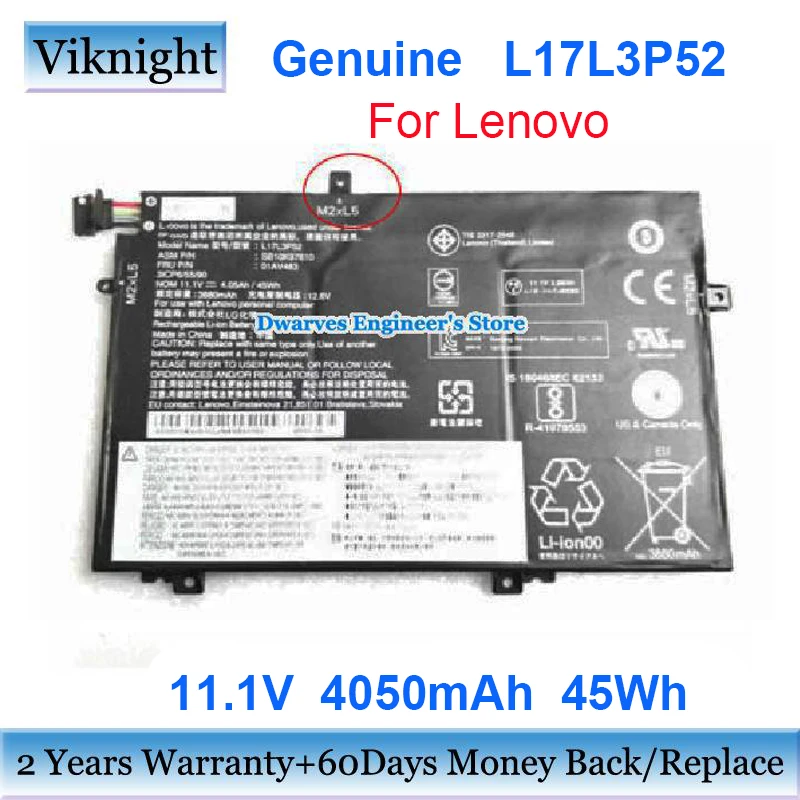 

Genuine L17L3P52 Battery For Lenovo ThinkPad L480 L490 L580 L590 Laptop L17C3P52 L17M3P53 L17M3P54 Li-ion Rechargeable Batteries