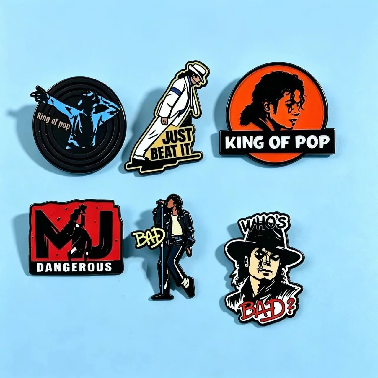 Michael Jackson Enamel Pins Set King of Pop Bad Dangerous Just Beat It Metal Retro Rock Brooch Badge Bag Hat Decor For Fans Gift