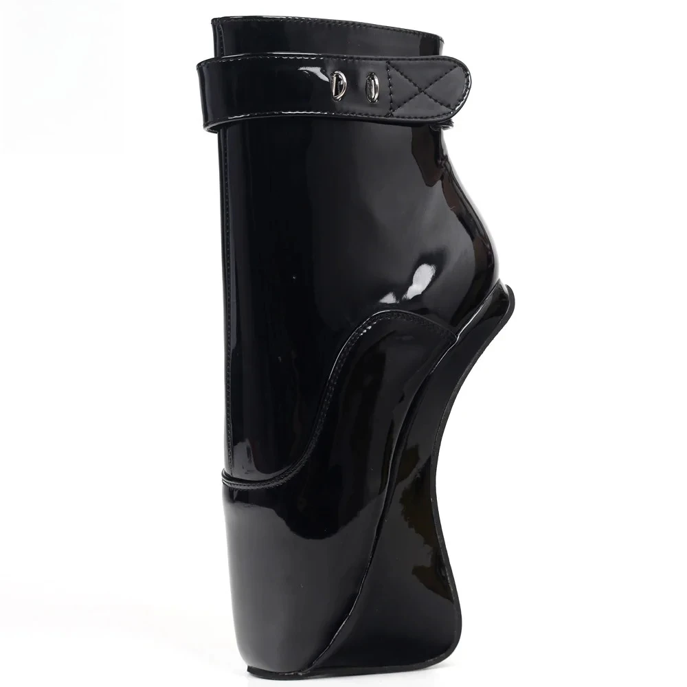 

7 Inch High Heel Unisex Fetish Wedge Hoof Heelles Ankle High Lace Up Lock Ballet Boots Size 36-46