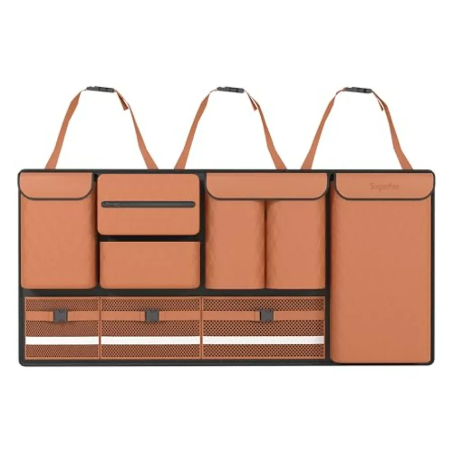 

Backseat Hanging Organizer with Large Storage Bags PU Leather Large Ccity Adjustable Straps Waterproof Collapsible Universal Fi
