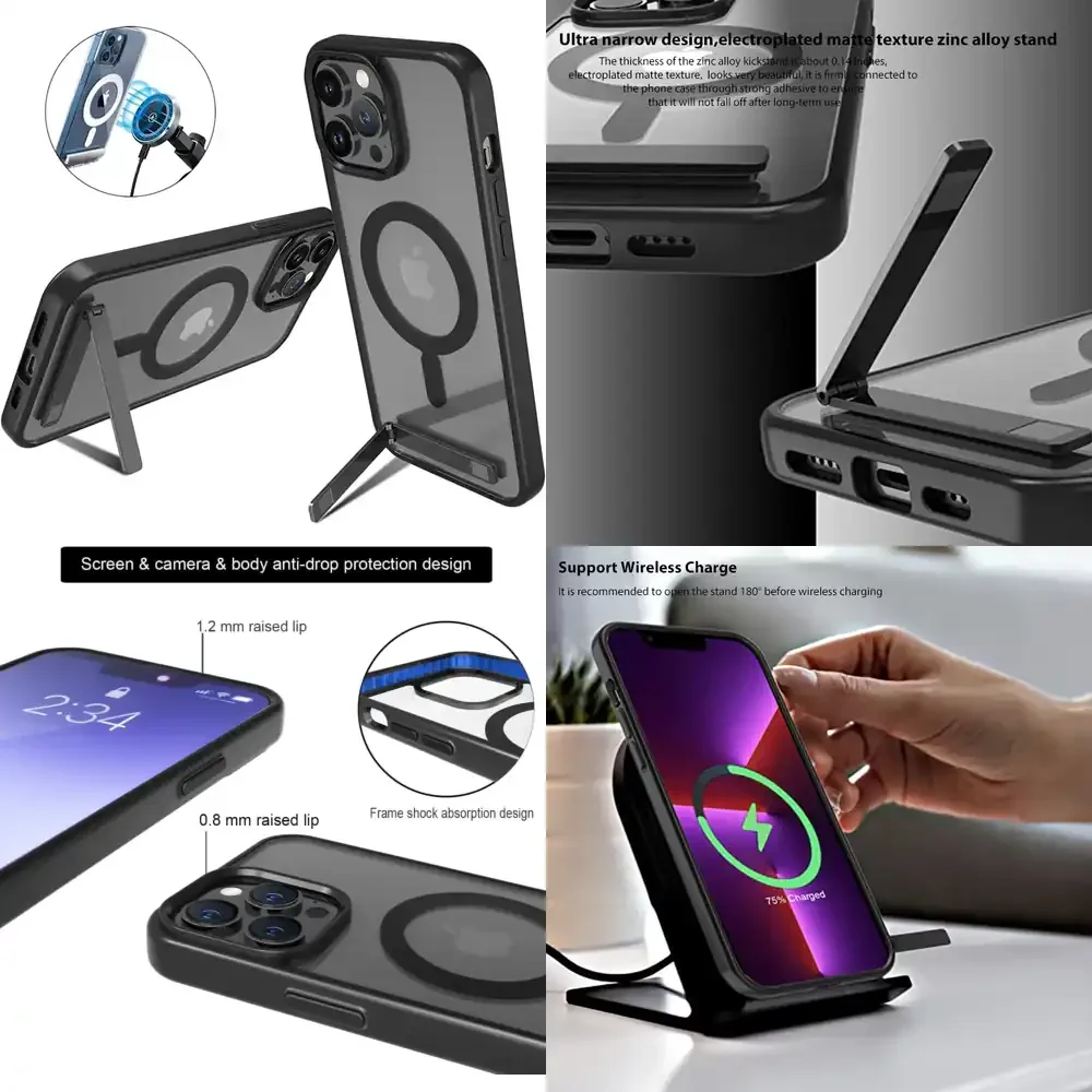 UYUXIO Magnetische Handyhülle mit Ständer, transparente schwarze Schutzhülle mit Halterung für iPhone 17 Pro Max 16 15 14 13 12