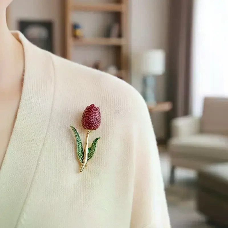 Fashion Enamel Tulip Brooch Women Plant Flower Pin for Outfit Enhancement Gift for Friends Mother