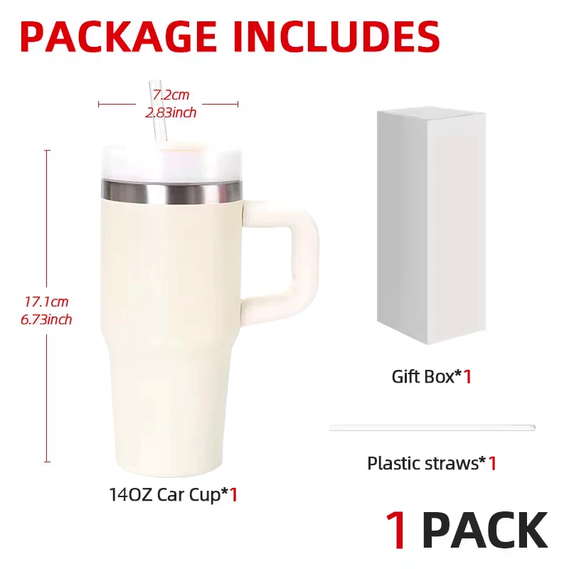 1 PACK 14OZ double wall stainless steel Vacuum tumbler with handle plastic straw camping party term begins