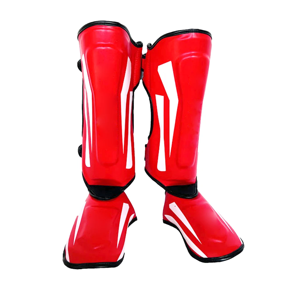 Martial Arts Shin Guards PU Leather Leg Foot Protector Thicken Protective Pads for Kickboxing MMA Training Sparring Equipment