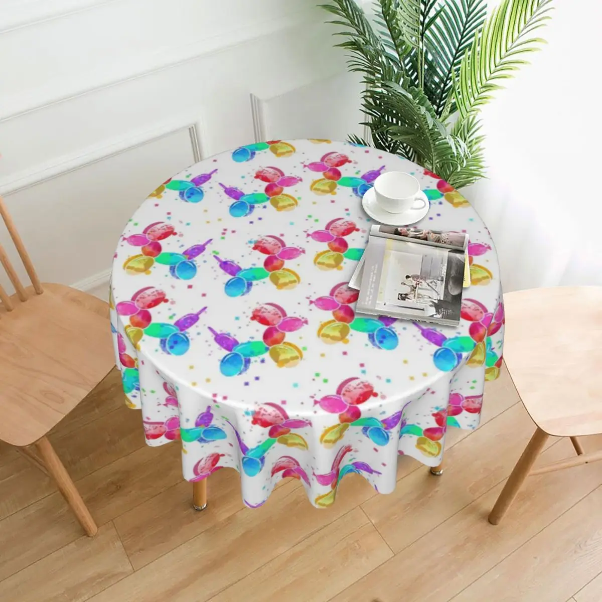 Balloon Dogs Round Tablecloth Rainbow Animal Print Graphic Table Cover For Decor Home Dining Kawaii Polyester Table Cover