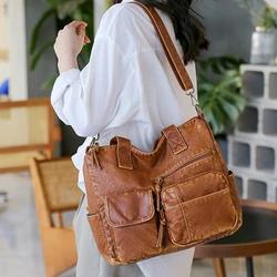 Crossbody Bags PU Leather Double Pocket Lady Handbags Women Fashion Brown Handbag Large Capacity Multi-pocket Handbags Tote Bag