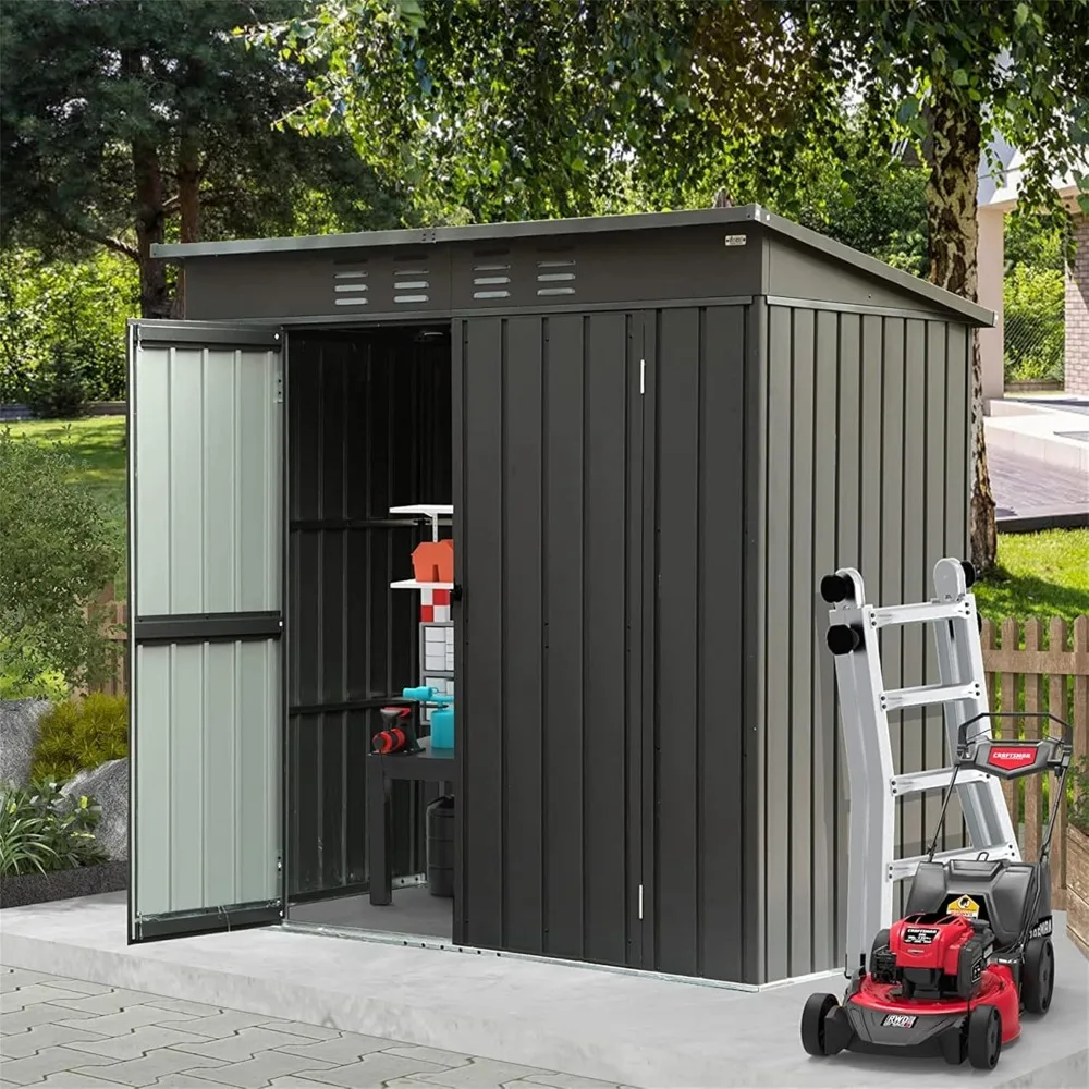 6.27x4.51ft Outdoor Storage Shed, Sloping Roof,Galvanized Steel Frame, Metal Utility Tool Storage Room with Latches