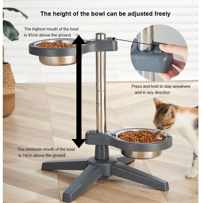 Imagem -06 - Liftable Pet Bowl Duplo Dog Bowl Ajustável Levantado Alimentador do Cão Dispensador Pet Puppy Bebedor Suprimentos 16 20cm Aço Inoxidável